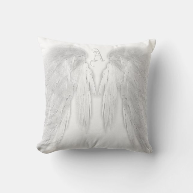 Coussin ANGEL WINGS Blanc Personnalisé Monogramme (Recto)