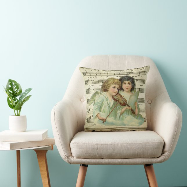 Coussin Anges de Noël victoriens Violon et Partition (Chaise)
