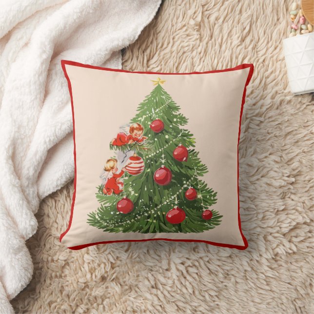 Coussin Anges Décorant l'Arbre de Noël (Couverture)