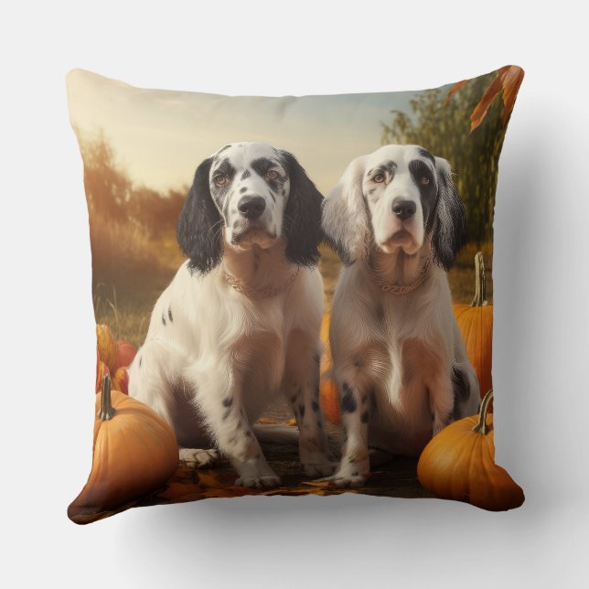 Coussin Anglais Setter Puppy Automne Citrouille de plaisir (Verso)
