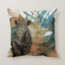 Coussin animal africain coloré, rhinocéros de