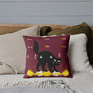 Coussin Animal Chat Noir Sur Burgundy Blanc Jaune Cuisine 