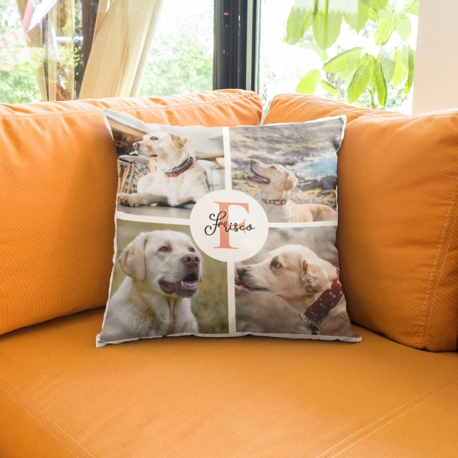 Coussin Animal de compagnie 4 Photo Collage Nom Chien Mono (Créateur téléchargé)