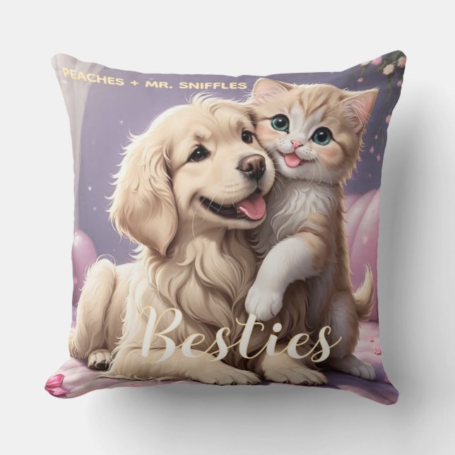Coussin Animaux Amis Chien Papa Chat Maman Cadeau BFF Beso (Recto)