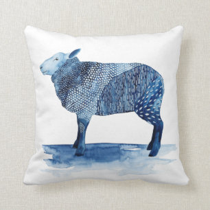 Coussin Animaux de ferme de bleu de cobalt - moutons