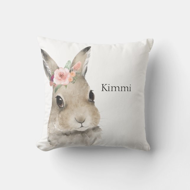 Coussin Animaux de forêt Rabbit Aquarelle Typographie Nom (Recto)