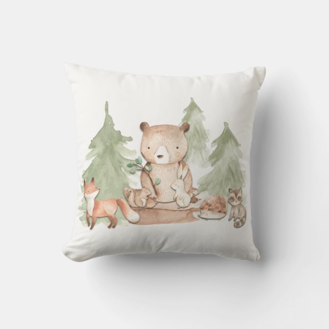 Coussin Animaux de la forêt en aquarelle Chambre de nurser (Recto)