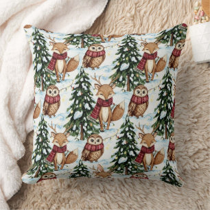 Coussin Animaux de la forêt hivernale Motif de Noël