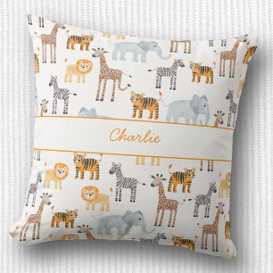 Coussin Animaux de safari bébé mignons aquarelle nom perso