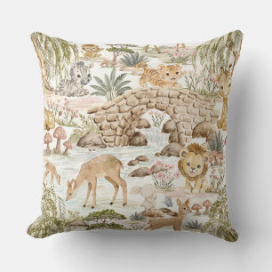 Coussin Animaux de safari de la forêt à l'aquarelle