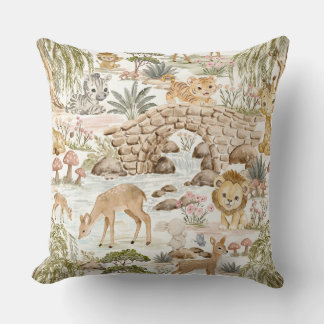 Coussin Animaux de safari de la forêt à l'aquarelle