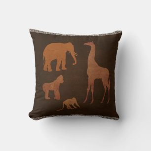 Coussin Animaux de safari jungle zoo personnalisés marron
