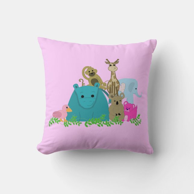 Coussin Animaux de zoo avec des vignes (Recto)