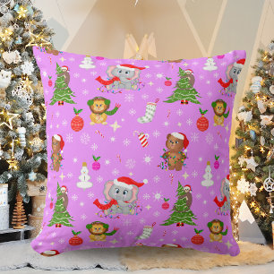 Coussin Animaux de zoo bébé célébrant Noël Rose