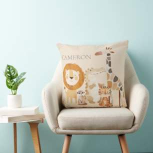 Coussin Animaux de zoo bébé mignons Nom personnalisé Beige