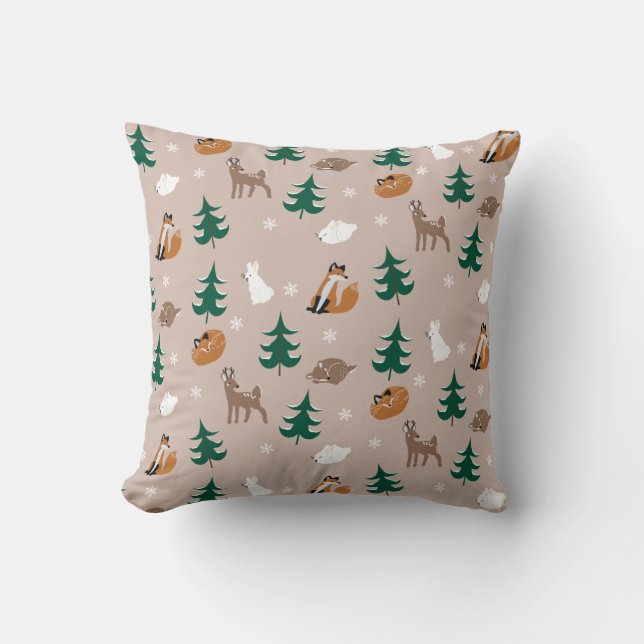 Coussin Animaux des bois Pins d'hiver Pneus de neige (Recto)