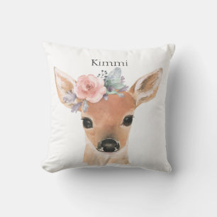 Coussin Animaux forestiers Cerf Aquarelle Typographie Nom