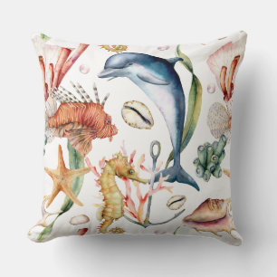Coussin Animaux Marins Colorés Sous l'Eau Vie Blanche