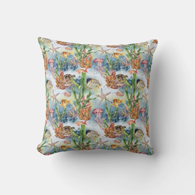 Coussin Animaux marins Corail Reef Poisson Jellyfish Aalgu (Recto)