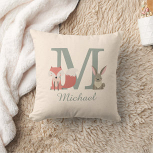 Coussin Animaux mignons de la forêt amis monogramme initia