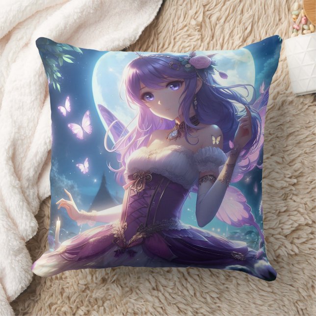 Coussin Anime Girl Violet Papillon Aile Lune Fée (Couverture)