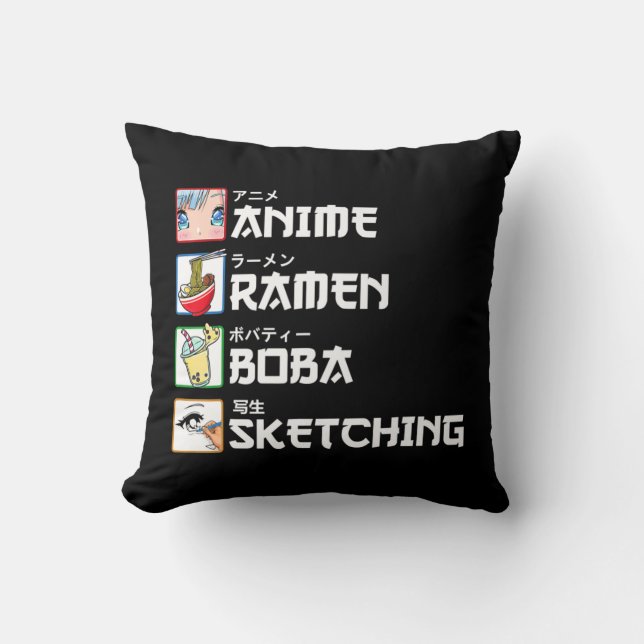 Coussin Anime Ramen Boba Esquisse Thé de Lait Manga Japona (Recto)
