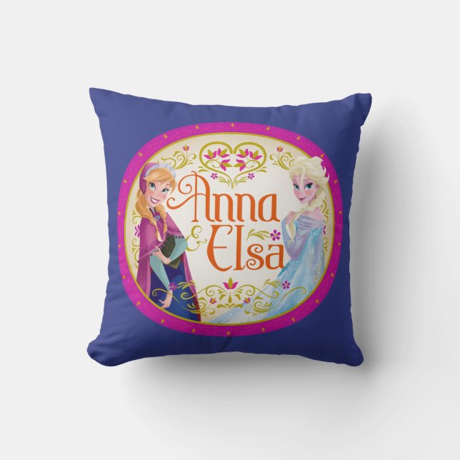 Coussin Anna et Elsa| Cadre floral (Recto)