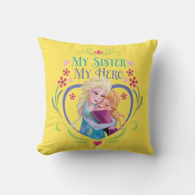 Coussin Anna et Elsa| Ma soeur mon héros (Recto)