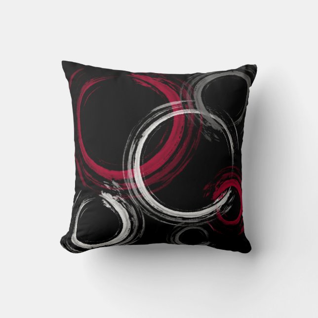 Coussin Anneaux de pinceau noir blanc de Bourgogne moderne (Recto)