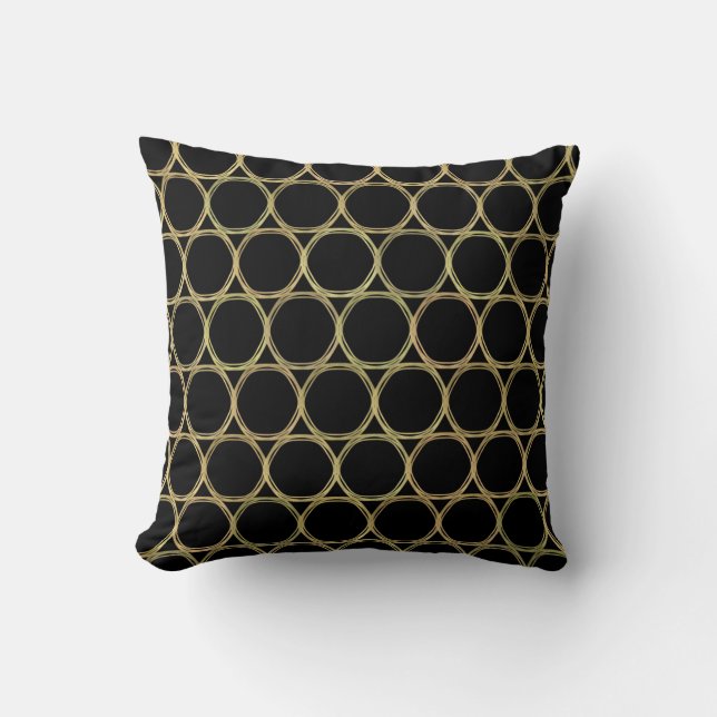 Coussin Anneaux d'or sur Black Modern Chic (Recto)