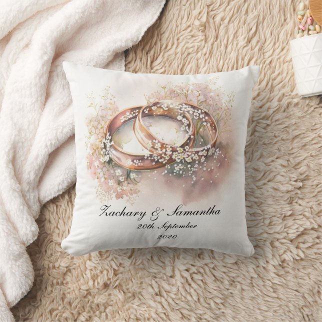 Coussin Anneaux Mariages de noms personnalisés (Couverture)