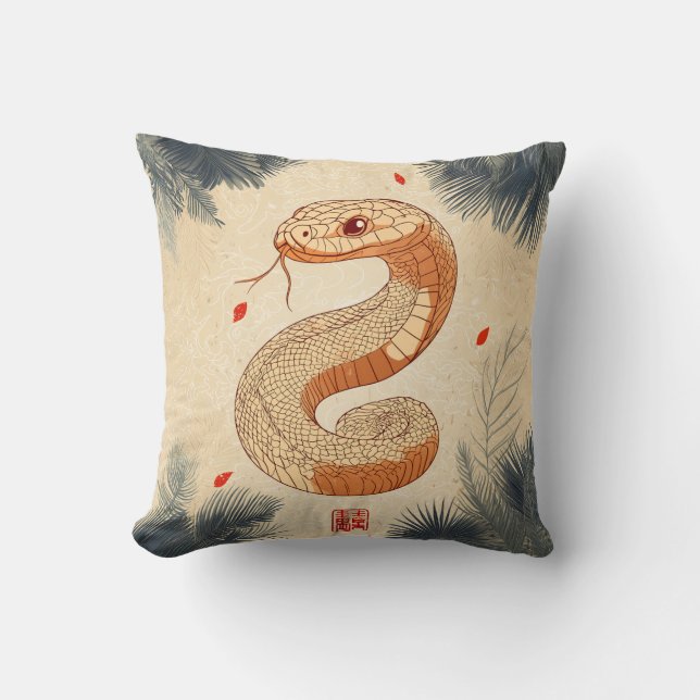Coussin Année du serpent Majestic Cobra Double Bonheur (Recto)