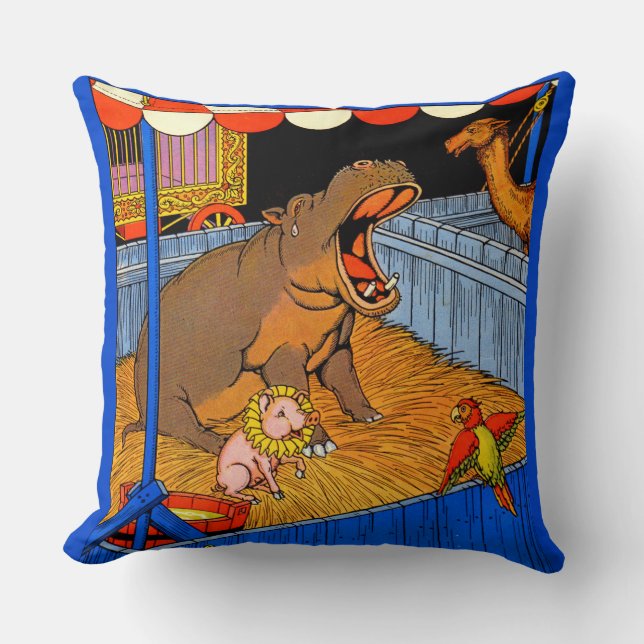 Coussin Années 1930 pleurant hippopotame et amis (Recto)
