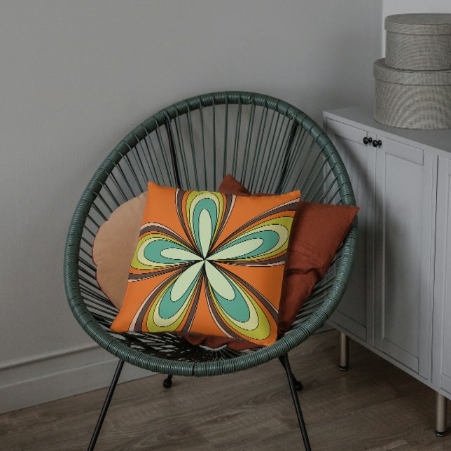 Coussin Années 60 super les années 70 Hippie Fleur Orange  (Créateur téléchargé)