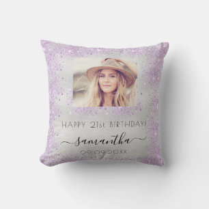 Coussin Anniversaire argent violet parties scintillant pou