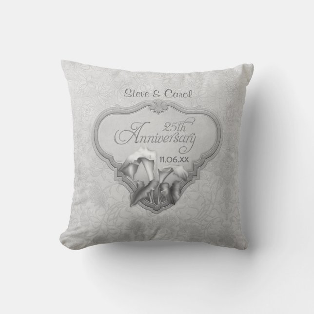 Coussin Anniversaire de Calla Lily Silver - Personnaliser (Recto)