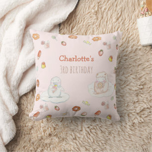 Coussin Anniversaire de enfant Motif de dessert mignon ros
