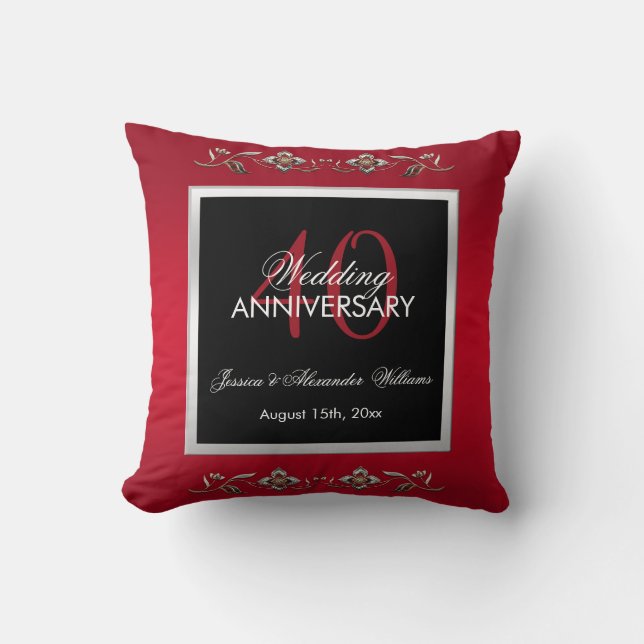 Coussin Anniversaire de mariage rouge élégant de pierres (Recto)