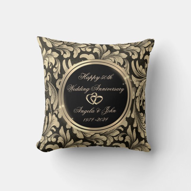 Coussin Anniversaire des anneaux d'or de Gold Swirls (Recto)