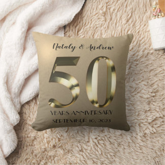 Coussin Anniversaire du 50e Mariage d'or métallique