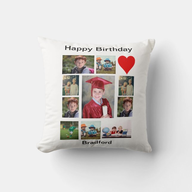 Coussin Anniversaire moderne personnalisé 11 Photo Collage (Recto)