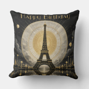 Coussin Anniversaire Paris Tour Eiffel Déco Or