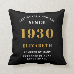 Coussin Anniversaire personnalisé 1930 Ajouter le nom Blac