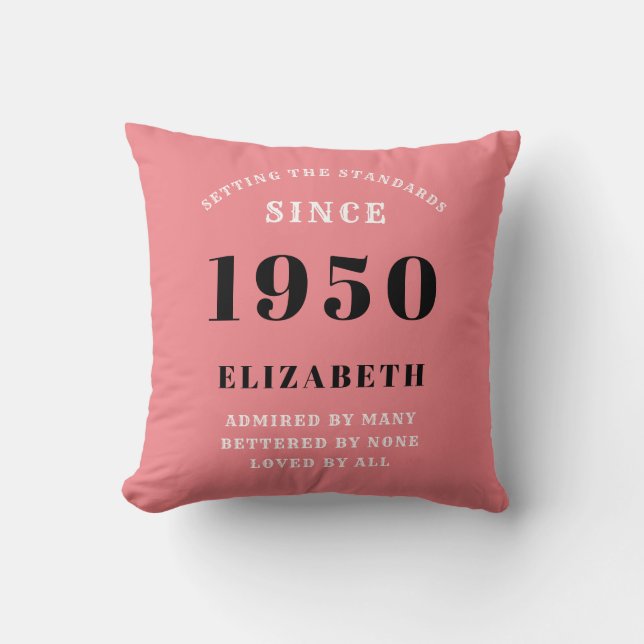 Coussin Anniversaire personnalisé 1950 Fille rose mignon c (Recto)