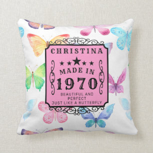 Coussin Anniversaire personnalisé 1970 Papillon Ajouter vo
