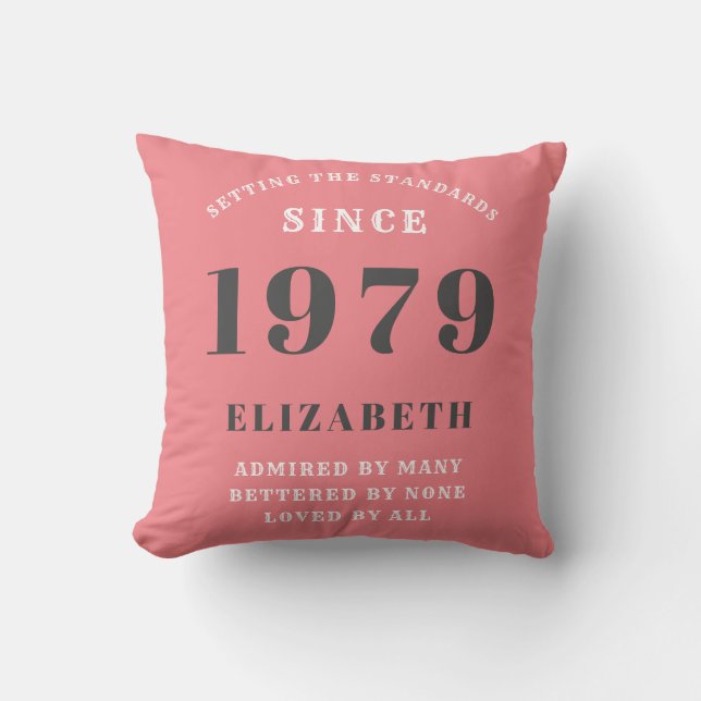 Coussin Anniversaire personnalisé 1979 Mignonne rose gris  (Recto)