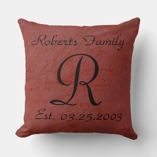 Coussin Anniversaire rouge de monogramme de cuir de Faux (Recto)