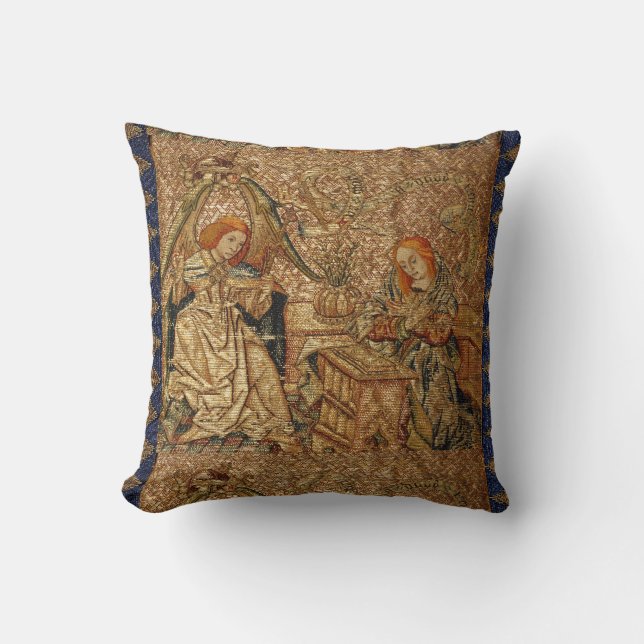 COUSSIN ANNONCIATION BRODÉRIE D'OR BLEU ANTIQUE (Recto)
