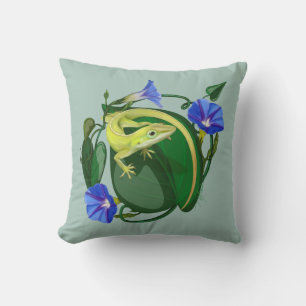 Coussin Anolis vert avec Ipomée