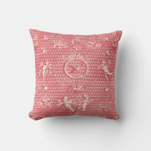 Coussin Antique rose rouge Anges et Coeurs cupides